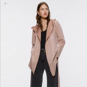 Zara Blush Pink Faux Suede Wrap Jacket with Hood